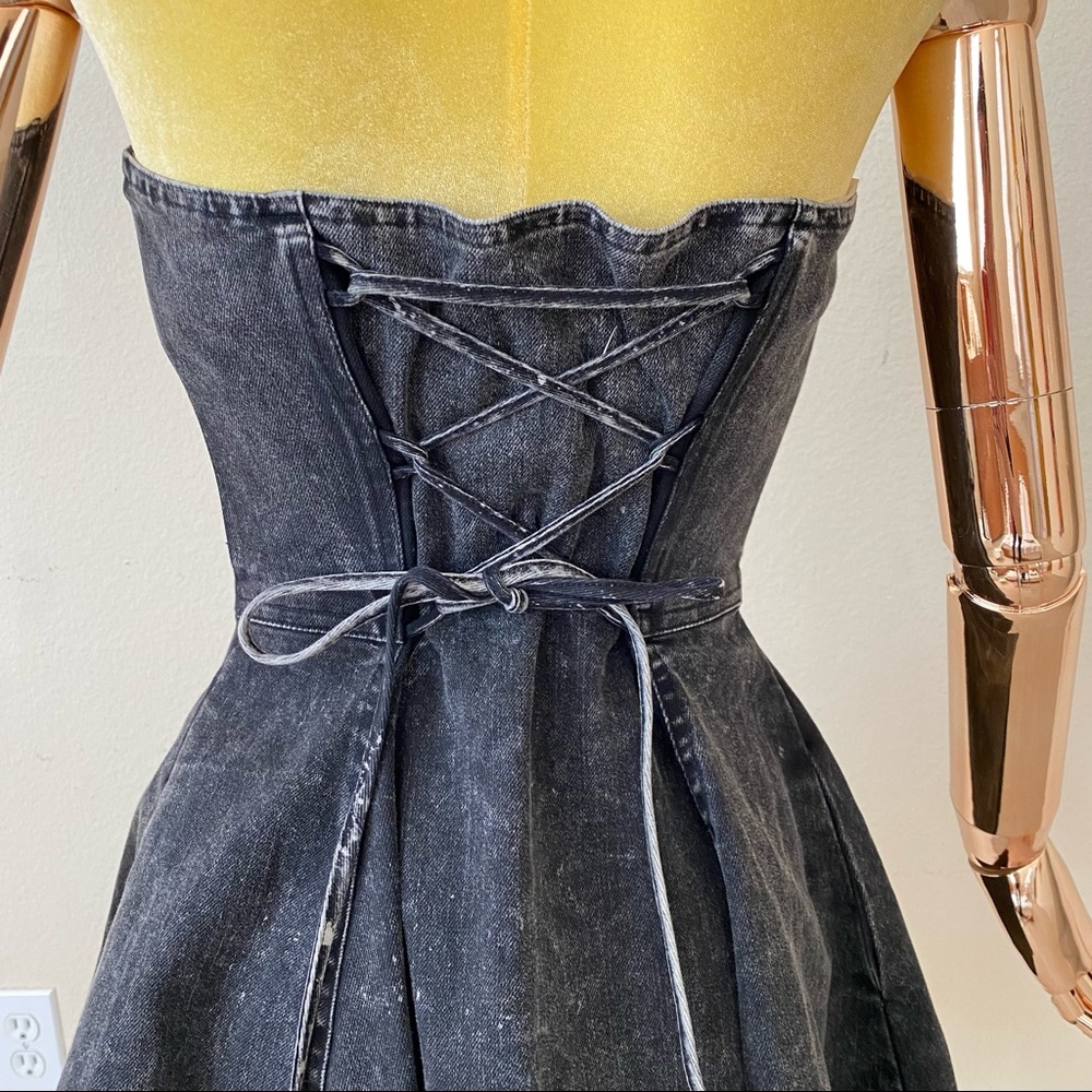 Betsy Johnson Black 80s Fit & Flare Denim Dress 4 - Picture 4 of 6